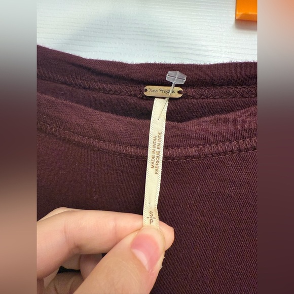 Free People Red Wine Embroidered Penny Tee Mesh Balloon Sleeve Top Size S - Picture 4 of 7